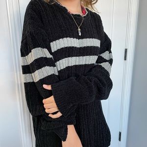 thrifted black white striped oversized sweater